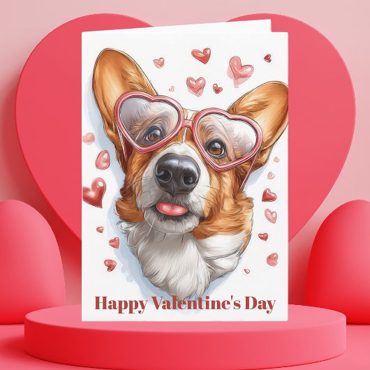 Cute Corgi Hearts Valentine`s Day Card  カード
