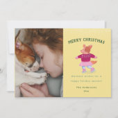 Cute Corgi Ice Skating Mustard Yellow Christmas  シーズンカード (正面)