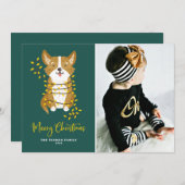 Cute Corgi in String Lightsメリークリスマスフォト シーズンカード (正面/裏面)