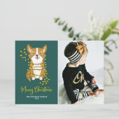 Cute Corgi in String Lightsメリークリスマスフォト シーズンカード (スタンド正面)
