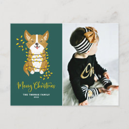 Cute Corgi in String Lightsメリークリスマスフォト シーズンポストカード