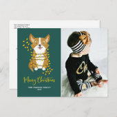 Cute Corgi in String Lightsメリークリスマスフォト シーズンポストカード (正面/裏面)