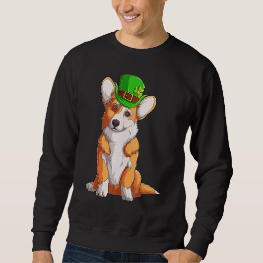 Cute Corgi Irish Pub Clover Lover St Patrick's Day スウェットシャツ (正面)