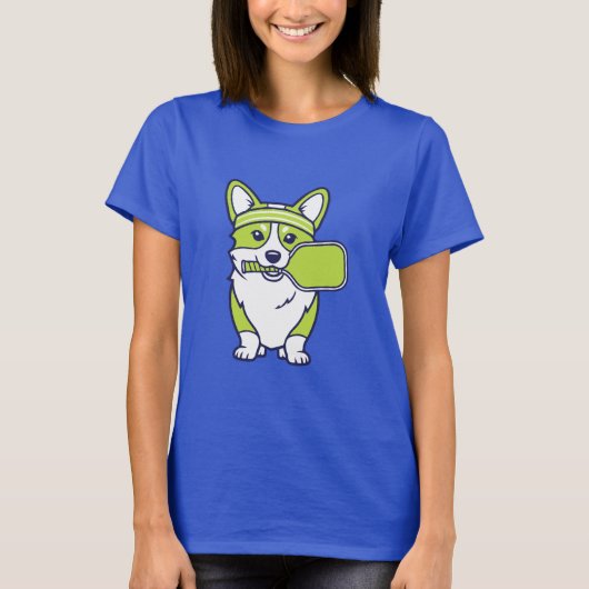 Cute Corgi Pickleball Player Illustration-- Funny  Tシャツ (正面)