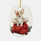 Cute Corgi Puppy Dog Christmas Gift Bag セラミックオーナメント (正面)