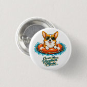 Cute Corgi Summer Vacation Mode Button 缶バッジ (正面&裏面)