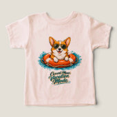 Cute Corgi Summer Vacation Mode T-Shirt (デザイン正面)