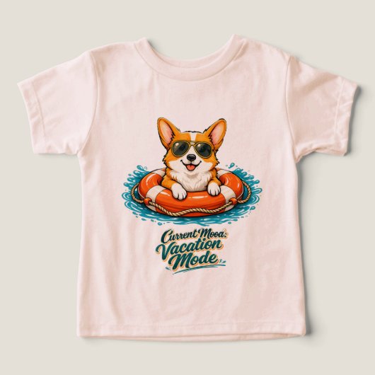 Cute Corgi Summer Vacation Mode T-Shirt (デザイン正面)
