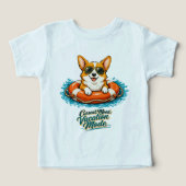 Cute Corgi Summer Vacation Mode T-Shirt (デザイン正面)