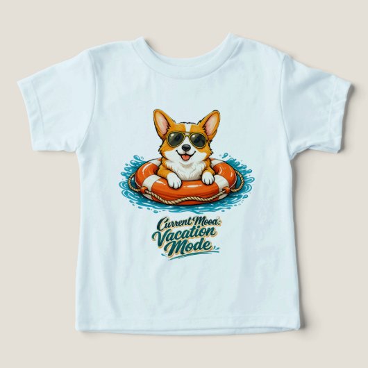Cute Corgi Summer Vacation Mode T-Shirt (デザイン正面)