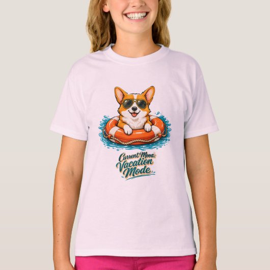 Cute Corgi Summer Vacation Mode T-Shirt Tシャツ (正面)
