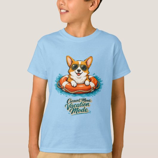 Cute Corgi Summer Vacation Mode T-Shirt Tシャツ (正面)