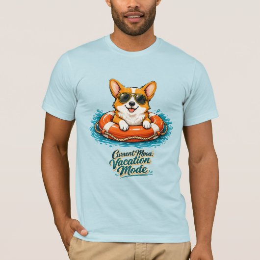 Cute Corgi Summer Vacation Mode T-Shirt Tシャツ (正面)