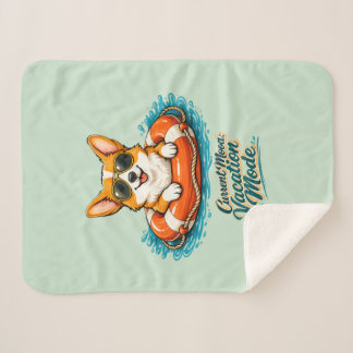 Cute Corgi Vacation Mode Illustration - Summer Bea シェルパブランケット