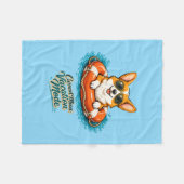 Cute Corgi Vacation Mode Illustration - Summer Bea フリースブランケット (正面(横))
