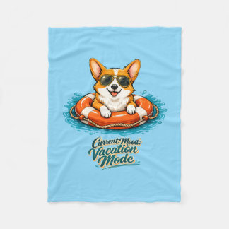 Cute Corgi Vacation Mode Illustration - Summer Bea フリースブランケット