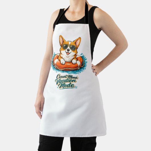 Cute Corgi "Vacation Mode" Summer Design エプロン (インサイチュ)