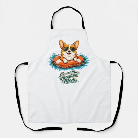 Cute Corgi "Vacation Mode" Summer Design エプロン (正面)