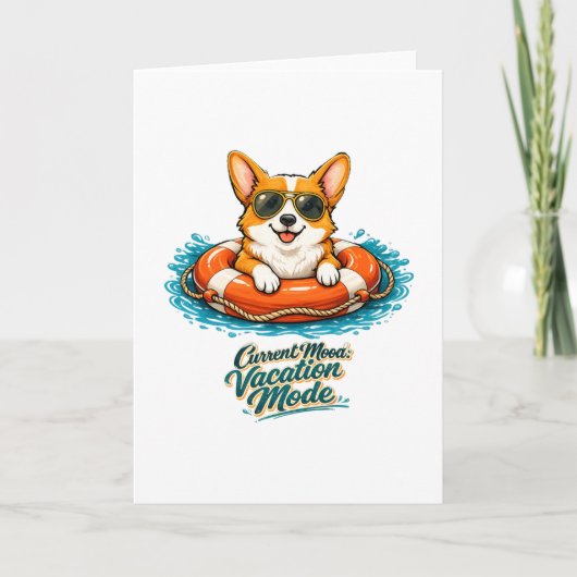 Cute Corgi "Vacation Mode" Summer Design カード (正面)