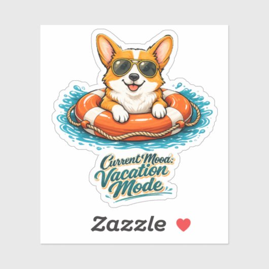 Cute Corgi "Vacation Mode" Summer Design シール (シート)