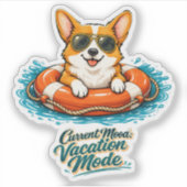 Cute Corgi "Vacation Mode" Summer Design シール (正面)