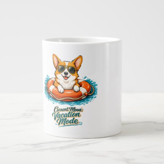 Cute Corgi "Vacation Mode" Summer Design ジャンボコーヒーマグカップ (正面)