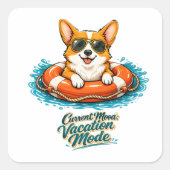 Cute Corgi "Vacation Mode" Summer Design スクエアシール (正面)