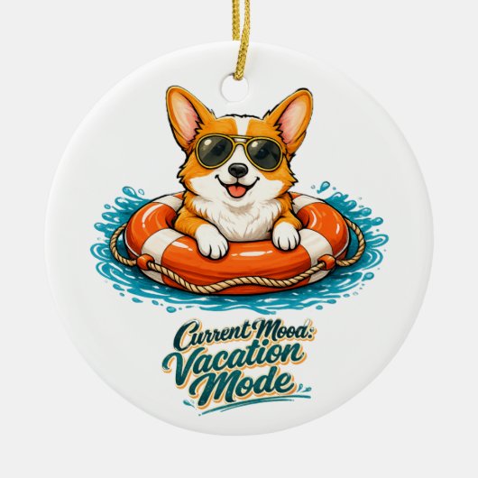 Cute Corgi "Vacation Mode" Summer Design セラミックオーナメント (正面)