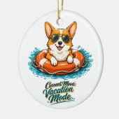 Cute Corgi "Vacation Mode" Summer Design セラミックオーナメント (左)
