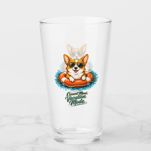 Cute Corgi "Vacation Mode" Summer Design タンブラーグラス (正面)