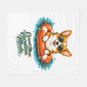 Cute Corgi "Vacation Mode" Summer Design フリースブランケット (正面(横))