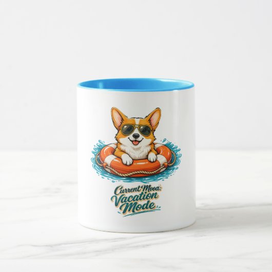Cute Corgi "Vacation Mode" Summer Design マグカップ (中央)