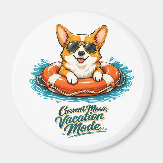 Cute Corgi "Vacation Mode" Summer Design マグネット (正面)