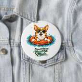 Cute Corgi "Vacation Mode" Summer Design 缶バッジ (インサイチュ)