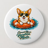 Cute Corgi "Vacation Mode" Summer Design 缶バッジ (正面)