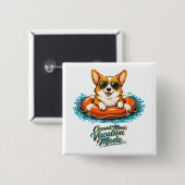 Cute Corgi "Vacation Mode" Summer Design 缶バッジ (正面&裏面)
