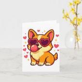 Cute Corgi Valentine Puppy With Heart Sungles  カード (黄色い花)