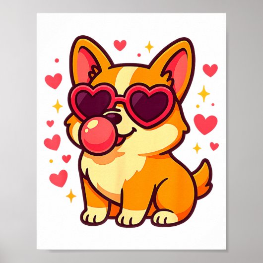 Cute Corgi Valentine Puppy With Heart Sungles  ポスター (正面)