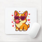 Cute Corgi Valentine Puppy With Heart Sungles  マウスパッド (マウス)