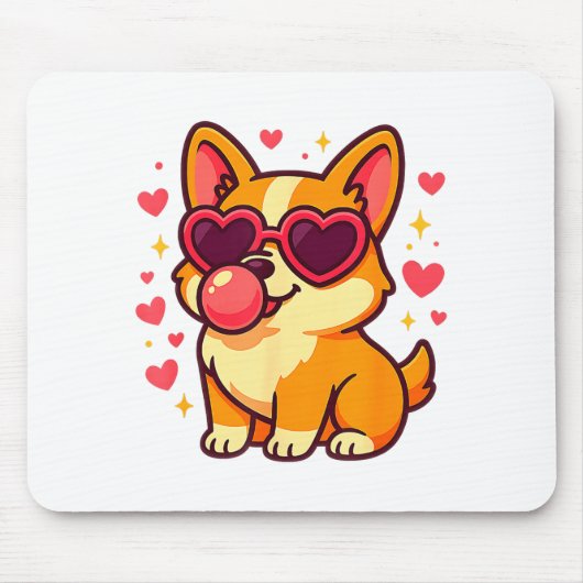 Cute Corgi Valentine Puppy With Heart Sungles  マウスパッド (正面)