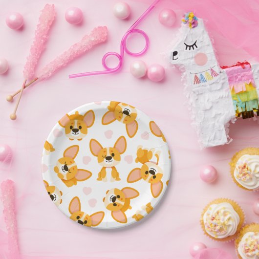 Cute Corgi with Hearts Birthday ペーパープレート (パーティー)