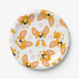 Cute Corgi with Hearts Birthday ペーパープレート