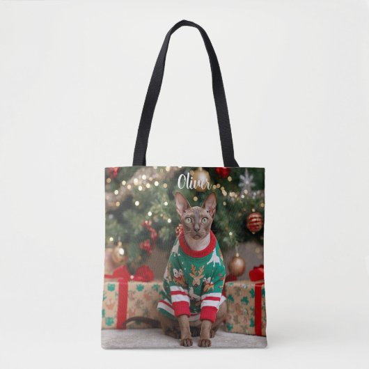 Cute Cornish Rex Cat Christmas Personalized  トートバッグ (正面)