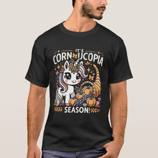 Cute Cornucopia Unicorn Thanksgiving Day Kids Men  Tシャツ (正面)
