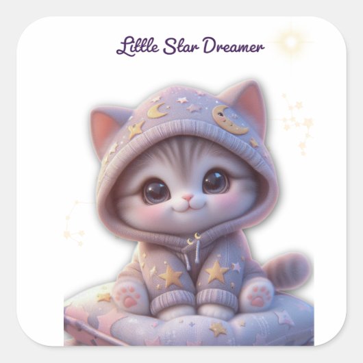 Cute Cosmic Cat Sticker スクエアシール (正面)