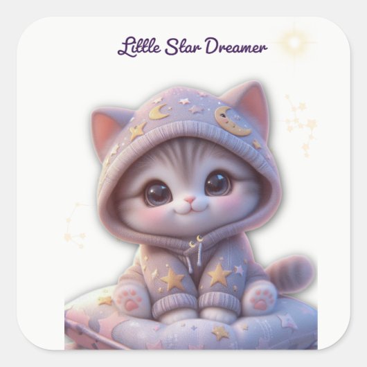 Cute Cosmic Cat Sticker スクエアシール (正面)