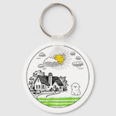 *Cute Cottage & Puppy with Smiling Sun – Circular  キーホルダー (裏面)