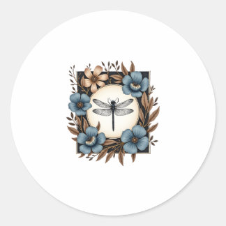Cute Cottagecore Floral Dragonfly Aesthetic Girls  ラウンドシール