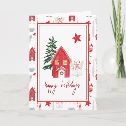Cute Country Christmas Snowman Holiday Folded Card シーズンカード (正面)