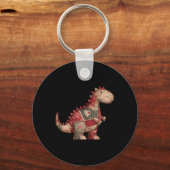 Cute Country Dinosaur Patchwork Hearts Valentine  キーホルダー (正面)